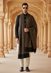 Woolen Mens Shawl in Black with All-Over Floral Jaal Weave (80 x 40 Inches)