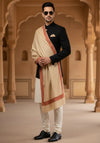 Beige Woolen Mens Shawl with Traditional Embroidered Border (80 x 40 Inches)