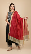 Red Striped Silk Dupatta with Zari Border | Elegant Ethnic Drape (2.5 Metres Approx.)