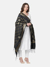 Black Banarasi Silk Dupatta with Woven Butti Motifs & Zari Border (Size: 2.5x1 m Approx)