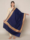 Solid Blue Woolen Women Shawl with Rich Embroidered Border – 80 x 40 Inches
