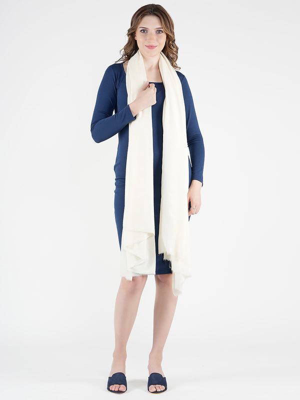 Solid Ivory Fine Wool Women Shawl – Soft Winter Wrap (80 x 40 Inches)
