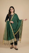 Green Striped Silk Dupatta with Zari Border | Elegant Ethnic Drape (2.5 Metres Approx.)