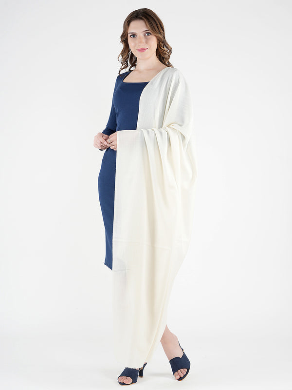 Solid Ivory Fine Wool Women Shawl – Soft Winter Wrap (80 x 40 Inches)