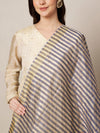 Blue & Ivory Striped Cotton Silk Dupatta with Tassel Finish (Size: 2.5x1 m Approx)