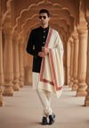 White Woolen Mens Shawl with Traditional Embroidered Border (80 x 40 Inches)