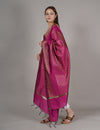 Rani Banarasi Silk Dupatta with Gold Zari Buti & Ornate Border (Size: 2.5x1 m Approx)