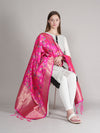 Rani Paithani Silk Dupatta with Multicolour Floral Zari Weave (Size: 2.5x1 m Approx)