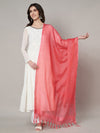 Elegant Peach Cotton Dupatta with Subtle Woven Stripes & Tassel Detailing (Size: 2.5x1 m Approx)