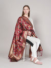 Maroon Paithani Silk Dupatta with Multicolour Floral Zari Weave (Size: 2.5x1 m Approx)