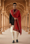 Red Woolen Mens Shawl with Traditional Multicolour Embroidered Border (80 x 40 Inches)
