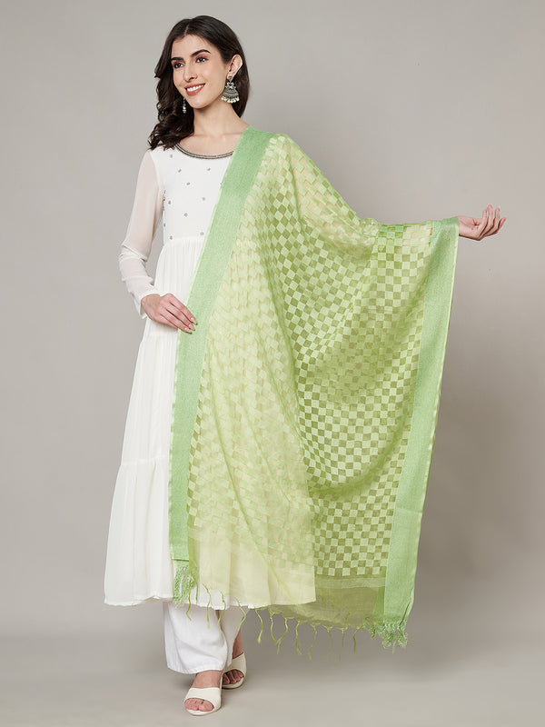 Green Cutwork Cotton Dupatta with Tassels (Size: 2.5x1 m Approx)