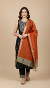 Orange Striped Silk Dupatta with Zari Border | Elegant Ethnic Drape (2.5 Metres Approx.)