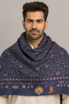 Printed Bamboo Silk Mens Shawl – Blue Floral Classic Wrap (80 x 40 Inches)