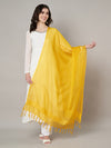 Elegant Yellow Cotton Dupatta with Subtle Woven Stripes & Tassel Detailing (Size: 2.5x1 m Approx)