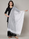 White Sheer Handwoven Cotton Dupatta with Tassel Finish (Size: 2.5x1 m Approx)
