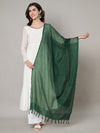 Bottle Green Sheer Handwoven Cotton Dupatta with Tassel Finish (Size: 2.5x1 m Approx)