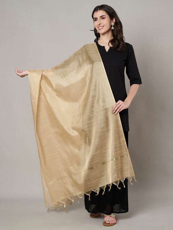 Elegant Beige Tissue Silk Dupatta with Subtle Texture & Tassels (Size: 2.5x1 m Approx)