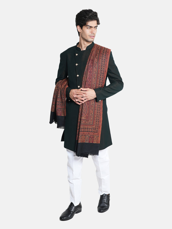 Black Jamawar Wool Blend Mens Shawl with Intricate Paisley Weave – 80×40 Inches