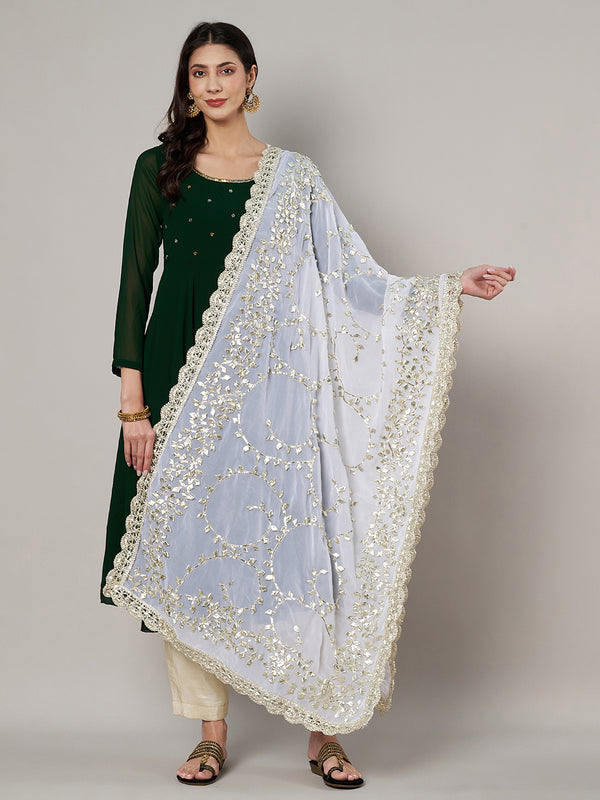 White Georgette Dupatta with Hand Gota Patti Work (Size: 2.5x1 m Approx)