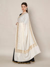 White Woolen Women Shawl with Gold Border – 80x40 Inches