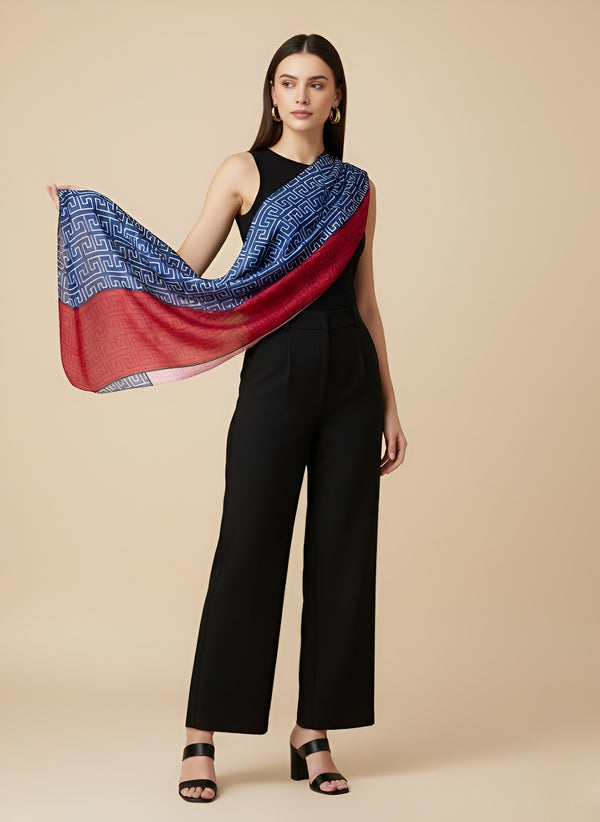 Printed Silk Women Stole with Artistic Motif Design | Elegant Lightweight Wrap (80 × 28 Inches)