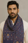 Bamboo Silk Blue Kashmiri Mens Stole with Classic Paisley Weave | Elegant Ethnic Accessory | 80×28 Inches