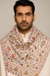 Printed Bamboo Silk Mens Shawl – White Floral Classic Wrap (80 x 40 Inches)
