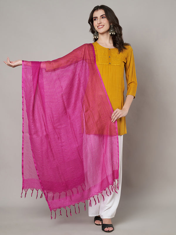 Rani Sheer Handwoven Cotton Dupatta with Tassel Finish (Size: 2.5x1 m Approx)