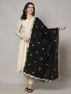 Black Chiffon Dupatta with Gold Motif Embellishment & Scalloped Border (Size: 2.5x1 m Approx)