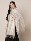 Silver Cotton Silk Dupatta with Subtle Woven Texture (Size: 2.5x1 m Approx)