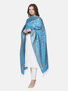 Sky Blue Banarasi Silk Dupatta with All-Over Woven Floral Motifs & Rich Zari Border (Size: 2.5x1 m Approx)