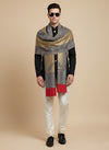 Bamboo Silk Gold Mens Shawl with Ornate Paisley Border | Classic Heritage Wrap (80 × 40 Inches)