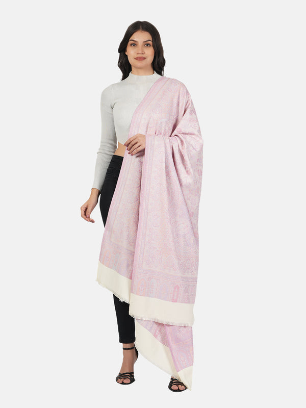 Pink Jamawar Wool Blend Women Shawl with Intricate Paisley Weave – 80×40 Inches
