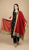 Striped Silk Dupatta with Zari Border | Elegant Ethnic Drape (2.5 Metres Approx.)