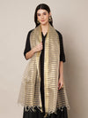 Black & Ivory Striped Cotton Silk Dupatta with Tassel Finish (Size: 2.5x1 m Approx)