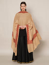 Beige Woolen Women Shawl with Traditional Embroidered Border (80 x 40 Inches)