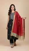 Red Striped Silk Dupatta with Zari Border | Elegant Ethnic Drape (2.5 Metres Approx.)