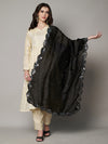 Black Silk Dupatta with Scalloped Cutwork Border & Sequin Highlights (Size: 2.5x1 m Approx)