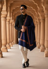 Classic Woolen Mens Shawl with Embroidered Border in Rich Blue (80 x 40 Inches)