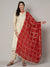 Red Chinon Dupatta with Gold Grid Embellishment (Size: 2.5x1 m Approx)