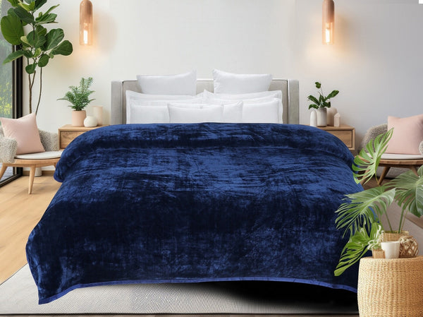 Super Soft Solid Velvet Finish Dark Blue Flannel AC Blanket (Size: 90 x 90 Inches) Blanket My Store