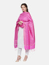 Pink Banarasi Silk Dupatta with All-Over Woven Floral Motifs & Rich Zari Border (Size: 2.5x1 m Approx)