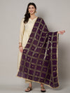 Purple Chinon Dupatta with Gold Grid Embellishment (Size: 2.5x1 m Approx)