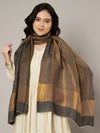 Reversible Wool Brown Women Stole with Moonlight Zari Border | Elegant Winter Wrap | 80 × 28 Inches