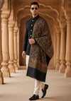 Woolen Mens Shawl with Traditional Bird & Floral Jaal Motifs and Ornate Woven Border (80 x 40 Inches)