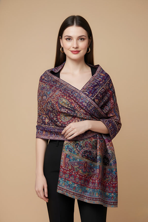 Kani Work Bamboo Silk Cutwork Women Shawl – Multicolor Elegance (80 x 40 Inches)