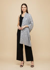 Micro Wool Grey Feather Motif Women Stole | Soft Wrap with Subtle Woven Accents (80 × 28 Inches)