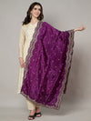 Purple Chinon Dupatta with Scalloped Embroidered Border & Sequin Motifs (Size: 2.5x1 m Approx)