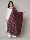 Maroon Cotton Woven Check Dupatta with Tassel Detailing (Size: 2.5x1 m Approx)